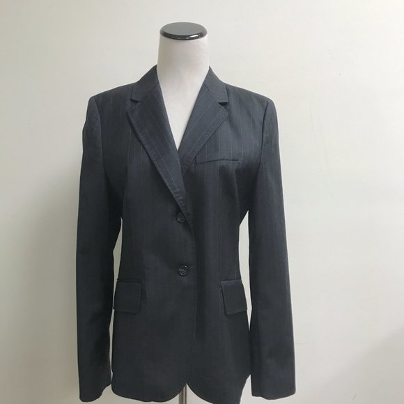 J Crew black blazer blue stripes wool blazer jacket 8